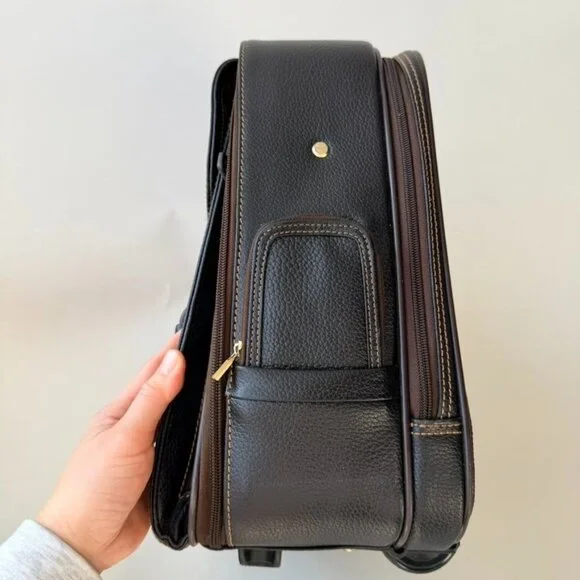 Brooks Brothers Genuine Pebbled Leather Carry-On Trolley Travel Laptop Bag – Bla - Picture 7 of 16